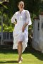 Italian White Judge Collar Ruffle Sleeve Button Lined Casual Scalloped Woven Dress 130 56 - 3