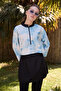 Women's Hijab Blue Tie-Dye Printed Full Covered 3 Piece Swimsuit Set - 4