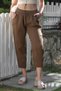 Organic Cotton Brown Pocketed Elastic and Tie Waist Baggy Muslin Woven Trousers 100 65
