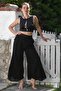 Black Pocket Lined Elastic and Tie Waist Wide Leg Casual Woven Trousers 105 65 - 7