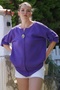 Organic Cotton Purple Pool Collar Buttoned 3/4 Sleeve Casual Muslin Woven Blouse 70 65 - 7