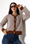 Round Neck Long Sleeve Buttoned Diamond Jacquard Patterned Furry Soft Textured Knitwear Cardigan - 6