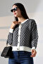 Round Neck Long Sleeve Buttoned Diamond Jacquard Patterned Furry Soft Textured Knitwear Cardigan - 3