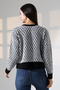 Round Neck Long Sleeve Buttoned Diamond Jacquard Patterned Furry Soft Textured Knitwear Cardigan - 2
