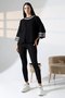 ياقة دائرية نصف 3/4 أكمام منقوشة من قماش الجاكار، فضفاضة ومريحة، سترة تريكو أنيقة وأنيقة
