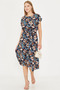Women's Navy Floral Elastic Waist Tie Patterned Dress Arm-22Y001044 - 4