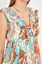Women's Turquoise V-Neck Ruffled Collar Elastic Waist Blouse Arm-25Y001076 - 3