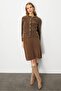 Women's O-Neck Metal Button Aphrodite Short Knitwear Jacket Brown - 4