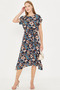 Women's Navy Floral Elastic Waist Tie Patterned Dress Arm-22Y001044 - 2