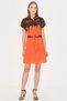 Women's Orange Judge Collar Short Sleeve Waist Belted Shirt Dress Arm-25Y001054 - 3