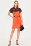 Women's Orange Judge Collar Short Sleeve Waist Belted Shirt Dress Arm-25Y001054 - 2