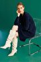 Women's Crew Neck Metal Button Aphrodite Short Knitwear Jacket Navy Blue - 5