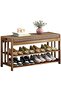 FFD Elegant Bamboo Shoe Rack Bench – 2-Tier Storage Seat with Cushion – Modern Entryway Cabinet - 4