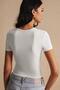 Women's White Cherry Leopard Patterned Crew Neck Lycra Short Sleeve Body Crop Blouse - 2