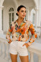 Women's Colorful Patterned Slim Fit Shirt with Hidden Button Detail - 3