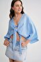 4723 Women's Tie Front Bolero Blouse Baby Blue - 4