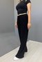 Women's Jacquard Casual Lace-Up Trousers - Black - 4