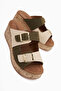 Samina Khaki Double Striped Wedge Heeled Women's Slippers - 3