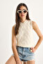 Women's Ecru Knitted Detailed Basic Sleeveless Knitwear Blouse 20251035 - 2