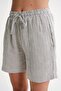 4728 Women's Elastic Waist Striped Muslin Shorts Black - 5