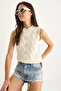 Women's Ecru Knitted Detailed Basic Sleeveless Knitwear Blouse 20251035 - 4