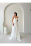 White Strap Slit Chiffon Tulle Evening Dress - 4