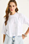 Women's White Crew Neck Stone Printed Basic Casual T-Shirt 60602061 - 4