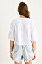 Women's White Crew Neck Stone Printed Basic Casual T-Shirt 60602061 - 6