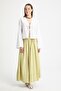 Oil Green Striped Unlined Poplin Long Skirt with Elastic Waist 29277 - 5