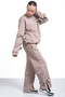 Brown Slit Leg Bow Detailed Girl's 2-Piece Tracksuit Set 21211 - 2