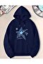 Star Denim Hoodie Printed Hooded Pocket Inside Wool Navy Blue Sweatshirt