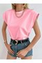 Pink Low Sleeve Cotton Knitted Basic T-Shirt |   Crew Neck Regular Fit Single Jersey Fabric Casual Summer Sleeveless Women's T-Shirt - 5