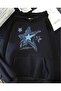 Star Denim Hoodie Printed Hooded Pocket Inside Wool Black Sweatshirt