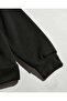 Flower Hoodie Printed Hooded Pocket Black Sweatshirt with Wool Inside - 3