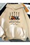 Guitar Instrument Printed Hooded Beige Sweatshirt with Pocket and Wool Inside