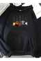 Guitar Instrument Printed Hooded Pocket Black Sweatshirt with Wool Inside