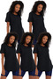 Black 5 Pack Regular/Normal Cut Dirty Collar Short Sleeve Women's T-Shirt