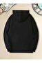 Guitar Instrument Printed Hooded Pocket Black Sweatshirt with Wool Inside - 2
