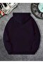 Hip Hop Legends Printed Hooded Pocket Navy Blue Sweatshirt with Wool Inside - 2