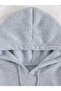 Smiling Face Chest Printed Hooded Pocket Gray Sweatshirt with Wool Inside - 3