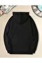 Flower Hoodie Printed Hooded Pocket Black Sweatshirt with Wool Inside - 2