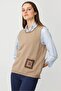 Women's Crew Neck Pocket and Collar Colorful Crocheted Wool Sweater Beige - 6
