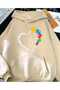 Puzzle Heart Printed Hooded Pocket Cotton Beige Sweatshirt
