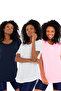 White-Light Pink-Navy Blue 3 Pack Regular/Regular Cut Dirty Collar Short Sleeve Women's T-Shirt