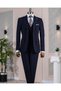Italian Style Slim Fit Jacket Vest Pantalon Suit Navy Blue T13961 - 7