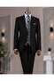 Italian Style Combination Suit Jacket Vest Pant Black T14043 - 6