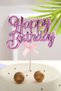 Fuchsia Color Happy Birthday Written Cake Decoration