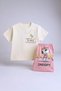 Cream T-Shirt + Pink Shorts Character Printed Set - 4