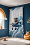 Blue Airplane Teddy Bear Patterned Children's Nursery Drapery Curtain (Single Panel Pricing) - 4