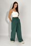 Women's Woven Modal Elastic Waist Wide Leg Pocket Drawstring Palazzo Pants Emerald Green - 3